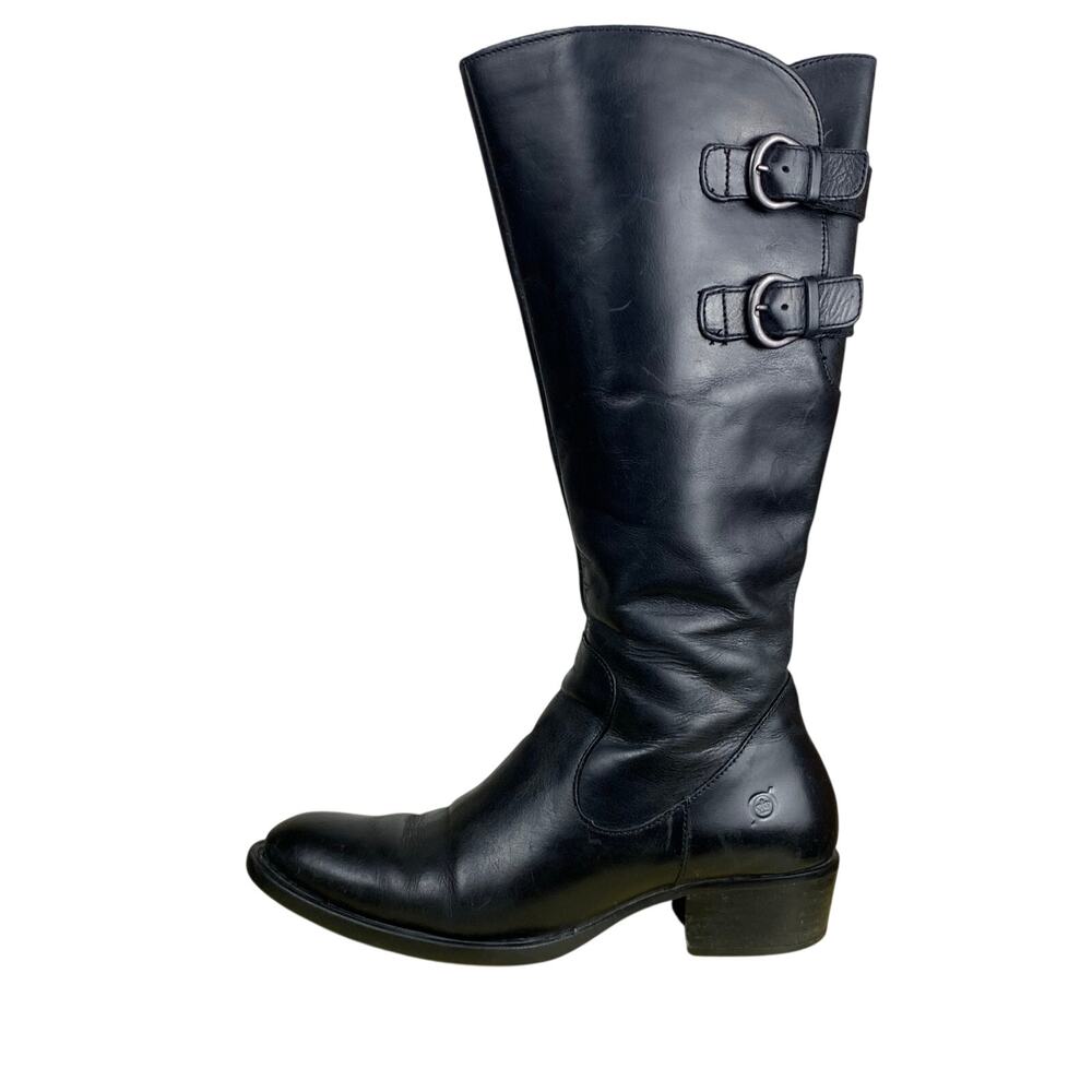 Born Black Leather Riding Boots Size 7M Buckle Knee High